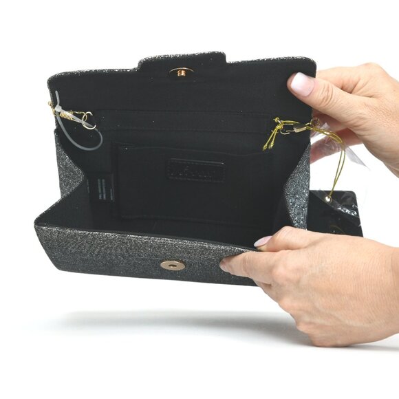 Like Dreams Frost Glitter Gem Bow Evening Crossbody Bag, Black - Picture 4 of 5